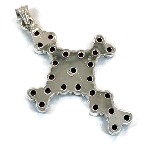 Garnet Cross, Sterling Silver, Gothic, Vintage Pendant, Garnet Pendant, Large - Picture 5 of 5